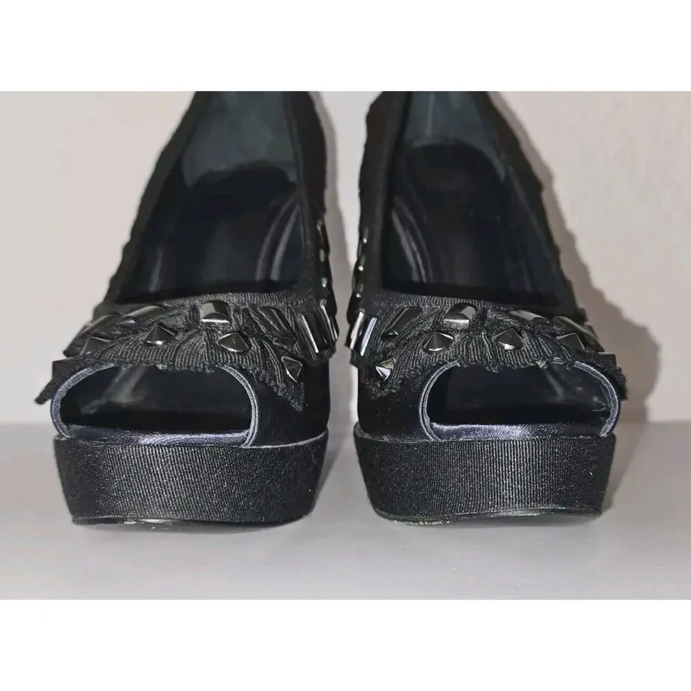 Tory Burch Erinn Satin Platform Studded Heels Blue Size 6M